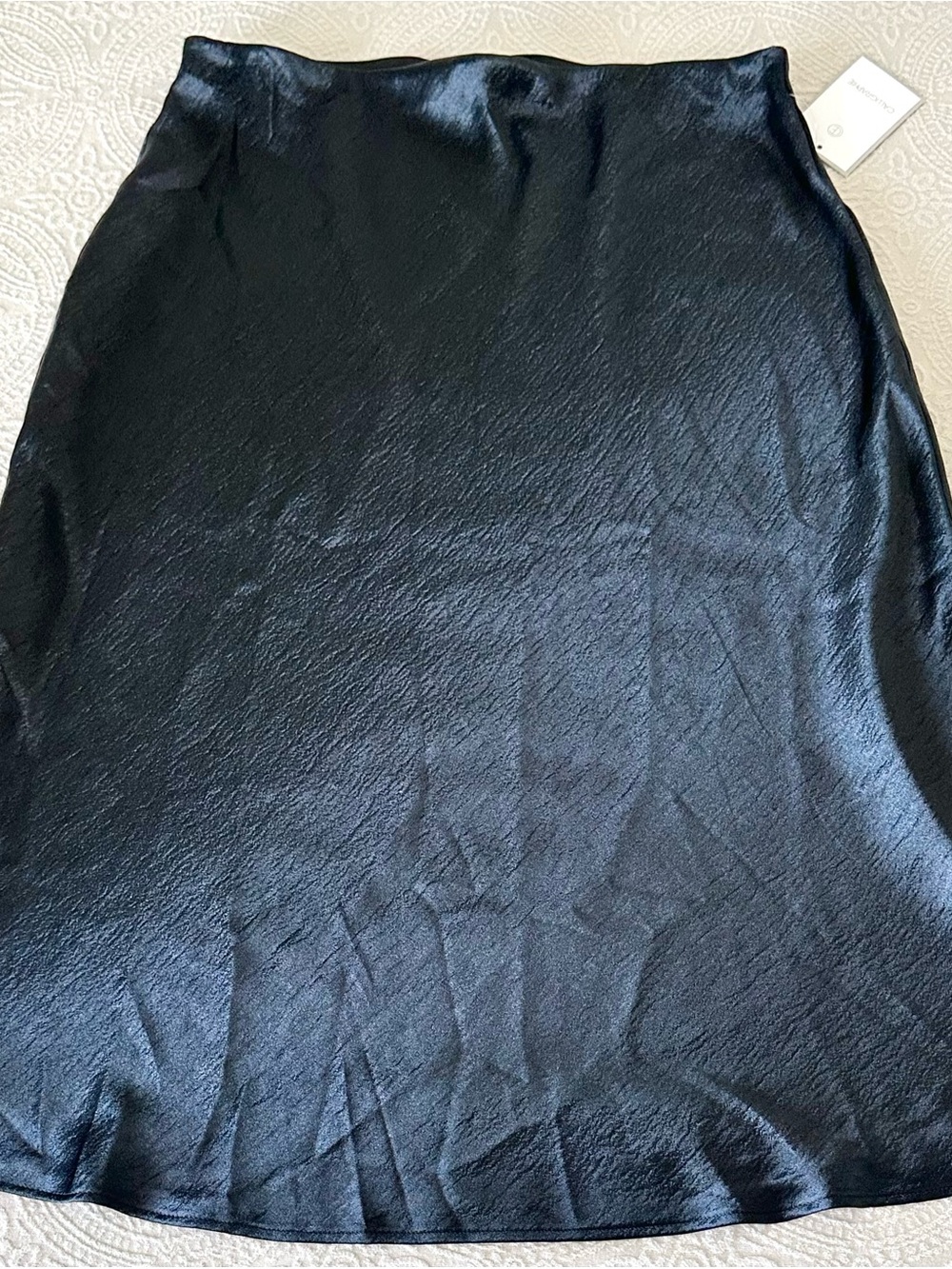 Ladies Calligraphie Black Satin Slip Sheen Midi Skirt XL